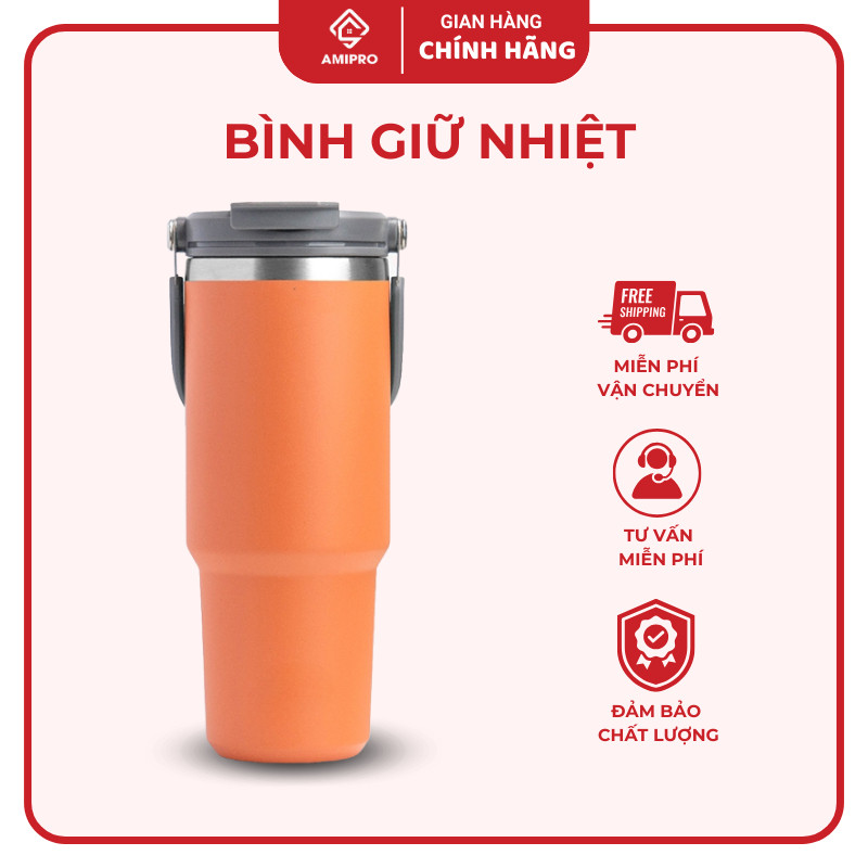 Bình Giữ Nhiệt AmiPro Inox Dung Tích 890ml, Có Quai Xách Tiện Lợi, Giữ Nhiệt Lên Đến 48H