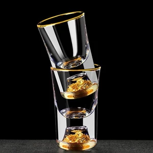 Ly pha lê vodka/sake/shochu đôi đáy vàng lá, thủy tinh cao cấp, tặng trà rượu cứng