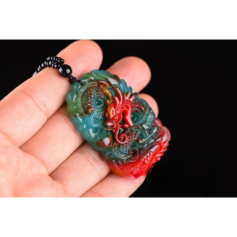 Mặt dây chuyền rồng hoàng đạo màu Hetian mới Đơn giản phù hợp thời trang Phong cách tươi mát