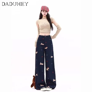 DaDuHey New American INS High Street Retro Jeans Niche High Waist Loose Wide Leg Pants Large Size Trousers
