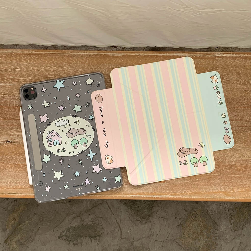 Vỏ Có Thể Tháo Rời Cho Mini6 Mini7 IPad 5 6 7 8 9 10th Air2 Air3 Air4 Air5 Air6 10.9 "Pro10.5 Pro11 Pro12,9 2018 A16 Air M2 Pro M4 11 13 2024 Bao Da Cây Họa Tiết Chó Con