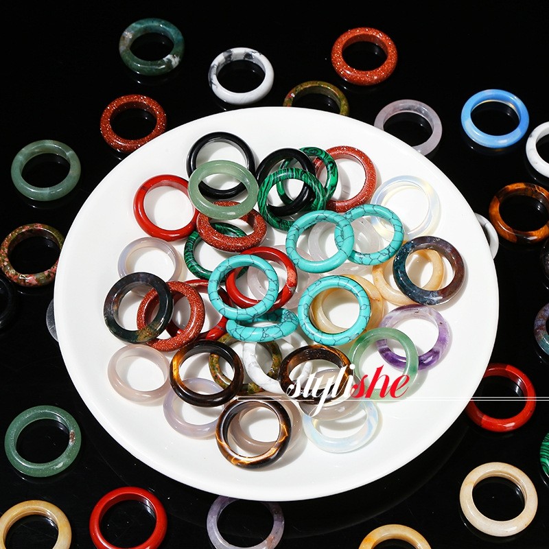 Nhẫn đá tự nhiên tổng hợp ngọc bích / pha lê / mã não / hổ mắt cặp đôi nhẫn đường kính trong 18-20mm Nhẫn trang sức fashon Trung Quốc quà tặng