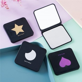 Gương trang điểm gấp gọn mini 2 mặt thường và phóng to màu đen vỏ nhám 7*6.5cm SUNND