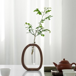 Mandyhome Walnut Hộ Gia Đình Bình Nhỏ Gỗ Chắc Chắn Thủy Tinh Trong Suốt Thủy Canh Hộp Đựng Hoa Thủy Canh Để Bàn Hoa Sắp Xếp Hoa Hoa Arr