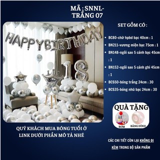 Set trang trí sinh nhật người lớn kiểu hàng quốc màu trắng đen SNNL-TRẮNG 07,Bóng bay trang trí sinh nhật cho bé