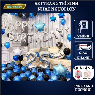 Set trang trí sinh nhật người lớn kiểu hàng quốc màu trắng đen SNNL-XANH ĐÊM 01,Bóng bay trang trí sinh nhật cho bé trai