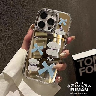 Ins Style Blue Bow Puppy Gương Trang Điểm Ốp lưng OPPO Reno 13 Pro 12 11 11F 10 9 8 7 SE Pro Plus 8Z 7Z 8T 6Z 5Z 5F 5K 4F 5 4 5G 4G Ốp Lưng Hoạt Hình Dễ Thương Vỏ chống sốc