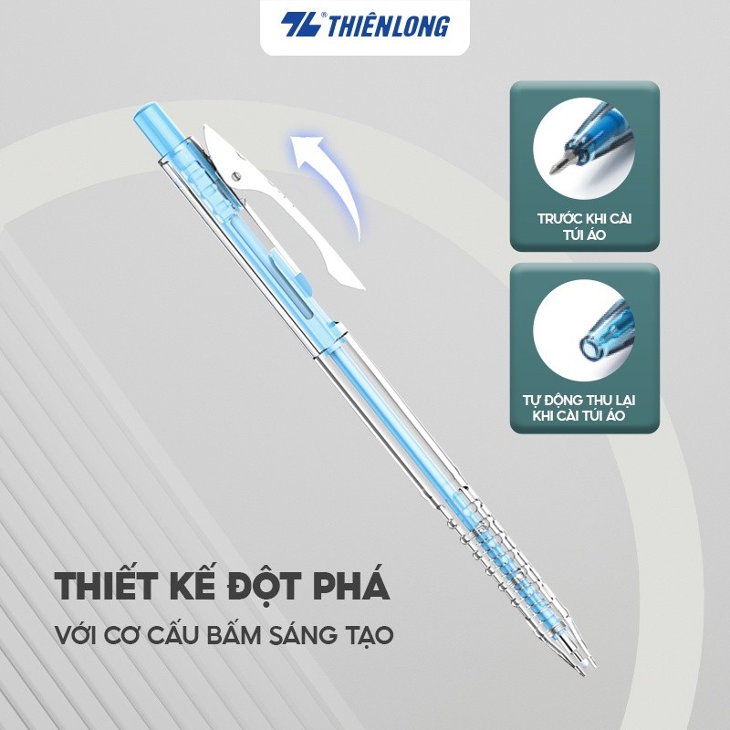 [ COMBO 5 CÂY ] Bút bi Thiên Long 027 Pro ngòi 0.5mm mực xanh thân bút màu pastel thời trang tự động thu ngòi TL-105