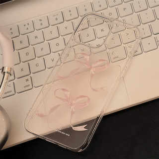 [Sheren] Vỏ iPhone nơ màu hồng ngọt ngào 14 trong suốt iphone15promax Silicone 11 Vỏ bảo vệ chống sốc