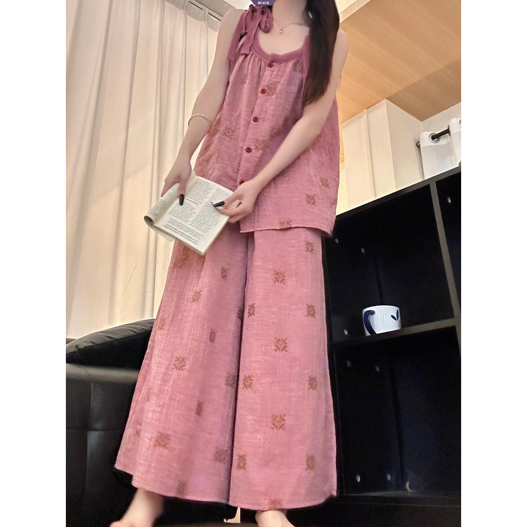 2025 Mới In Suspenders Popping Bộ Đồ Ngủ Nữ Mùa Hè Quần Mặc Gia Đình [BL]