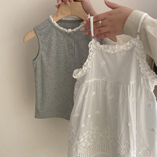 Áo vest ren kiểu Hàn Quốc mới cho bé gái mùa hè 2025, đầm dây ren thêu cho trẻ em, quần jeans rộng
