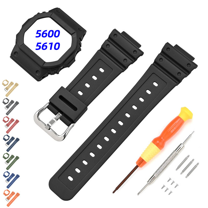 Tái Trang Bị Mod Bộ Dây Đeo Viền Đồng Hồ Cho Casio DW-5600 DW-5610 DW5600HR GW-M56110 GW-B5600 Vỏ Cao Su Chống Thấm Nước Thể Thao Vòng Tay Nhựa Đen Dây Đeo Đồng Hồ Viền