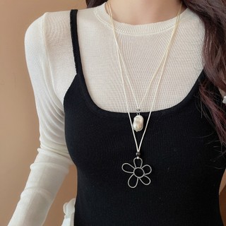 Vòng cổ mặt dây chuyền ngọc trai hoa, dây chuyền xương đòn Instagram đơn giản và đa năng Nhật Bản và Hàn Quốc, dây chuyền áo len phong cách cao cấp thích hợp cho bé gái