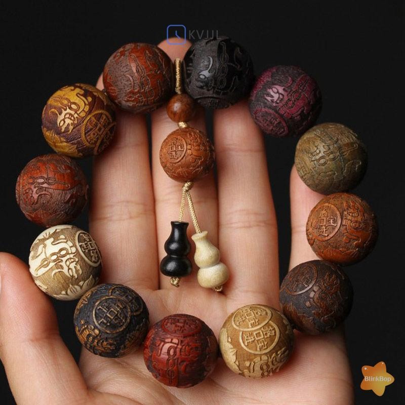 [KvJJL-t] Vòng tay đính cườm chạm khắc gỗ thủ công 20mm cổ điển có mặt dây chuyền dành cho nam và nữ Quà tặng trang sức mới