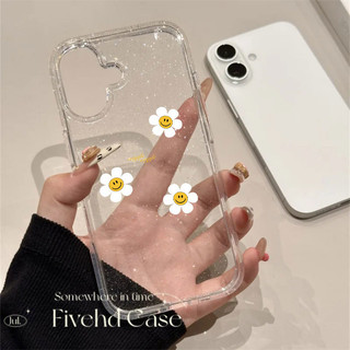 Ins Hàn Quốc Nhật Bản Hoa Nụ Cười Dễ Thương Đơn Giản Lấp Lánh Bling Vỏ Cho iPhone 11 16 16E 15 14 13 12 Pro Xs Max XR X 7 8 Plus SE Vỏ Điện Thoại TPU Mềm Vỏ Bảo Vệ Vỏ Trong Suốt