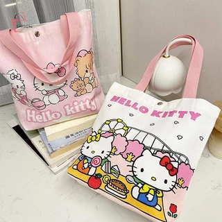 Shngki Hoạt Hình Hello Kitty Túi Vải Kawaii Sanrio Túi Xách Di Động Dung Tích Lớn Nữ Túi Mua Sắm Túi Bảo Quản MNS