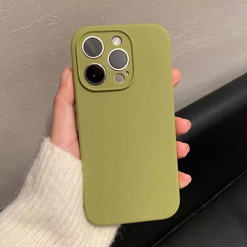 Bean Green Liquid Silicone Chính Xác Bảo Vệ Ống Kính Ốp Điện Thoại Cho iPhone 16 Pro Max 16 Plus 15 Pro Max 14 13 12 11 Pro Max Vỏ Chống Sốc