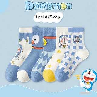 Set Tất Trẻ Em Doraemon Dễ Thương - Tất Cổ Trung Chất Cotton Mùa Xuân Thu Cho Bé