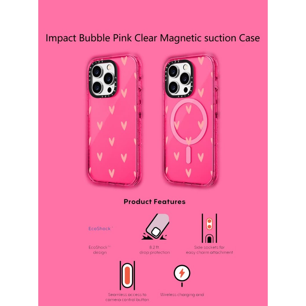 Casetify X Little Love Bubble Hồng Hút Từ Tính Cứng Acrylic Ốp Lưng Cho Apple IPhone 12 13 14 15 16 Pro Max Plus Có Hộp