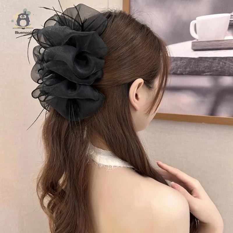[Bluemood] Kẹp Nơ Lưới Nữ Cô Gái Ngọt Ngào Thanh Lịch Đen Lớn Kẹp Tóc Mua Sắm Đám Cưới Hàng Ngày Vuốt Tóc Thời Trang Phụ Kiện Tóc Mới