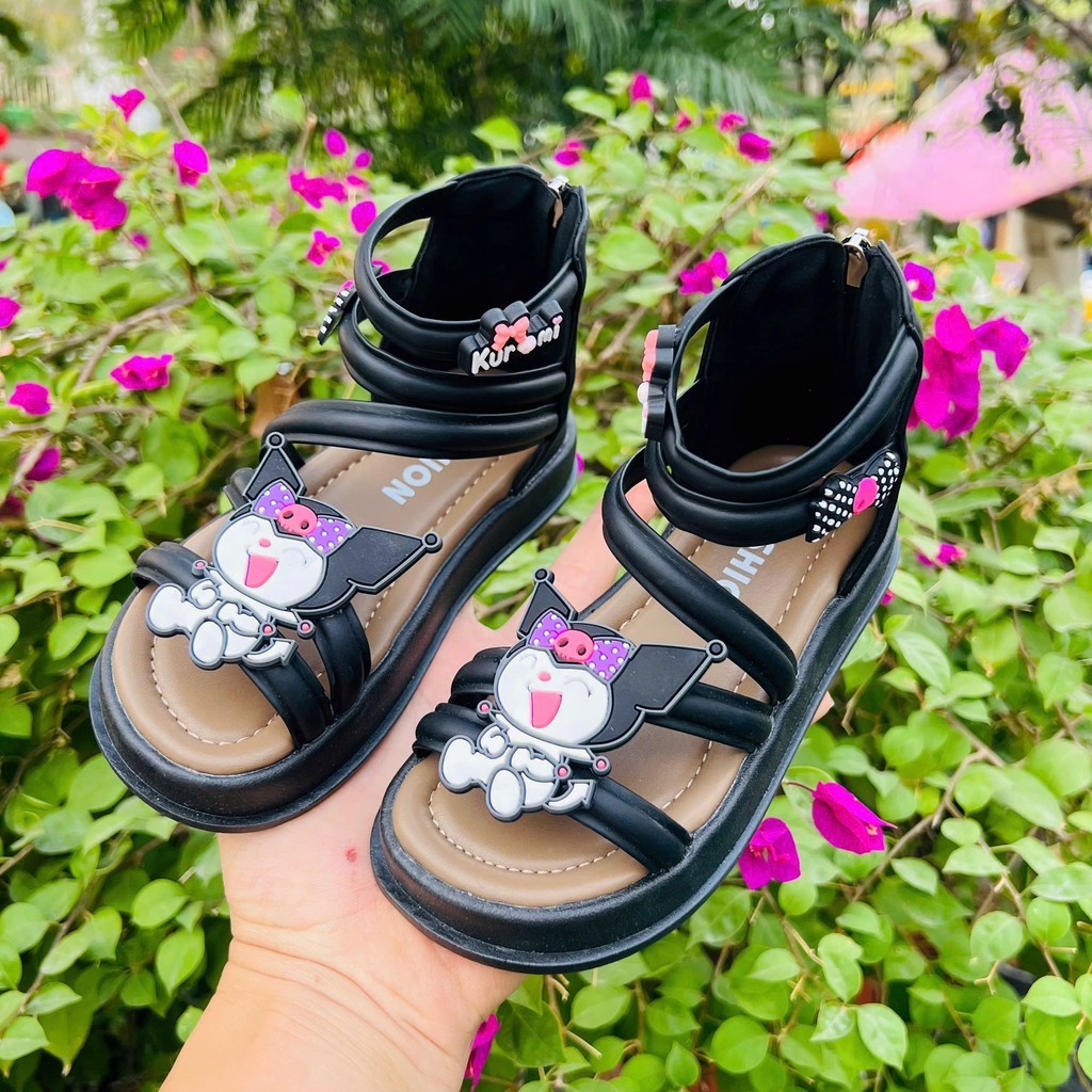 dép quai hậu Kuromi cho bé sandal chiến binh bé gái dây đan da PU mẫu mới chống trượt cá tính QCCC full box Kuromi5222