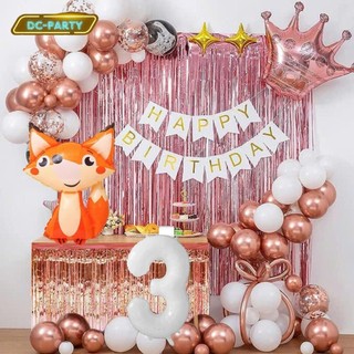 Set Bóng Trang Trí Sinh Nhật Tuổi Meo,tuổi Mão, thôi nôi, 12 con giáp cho bé gái - bé trai SNTE-RÈM HỒNG 3-CÁO Cao su