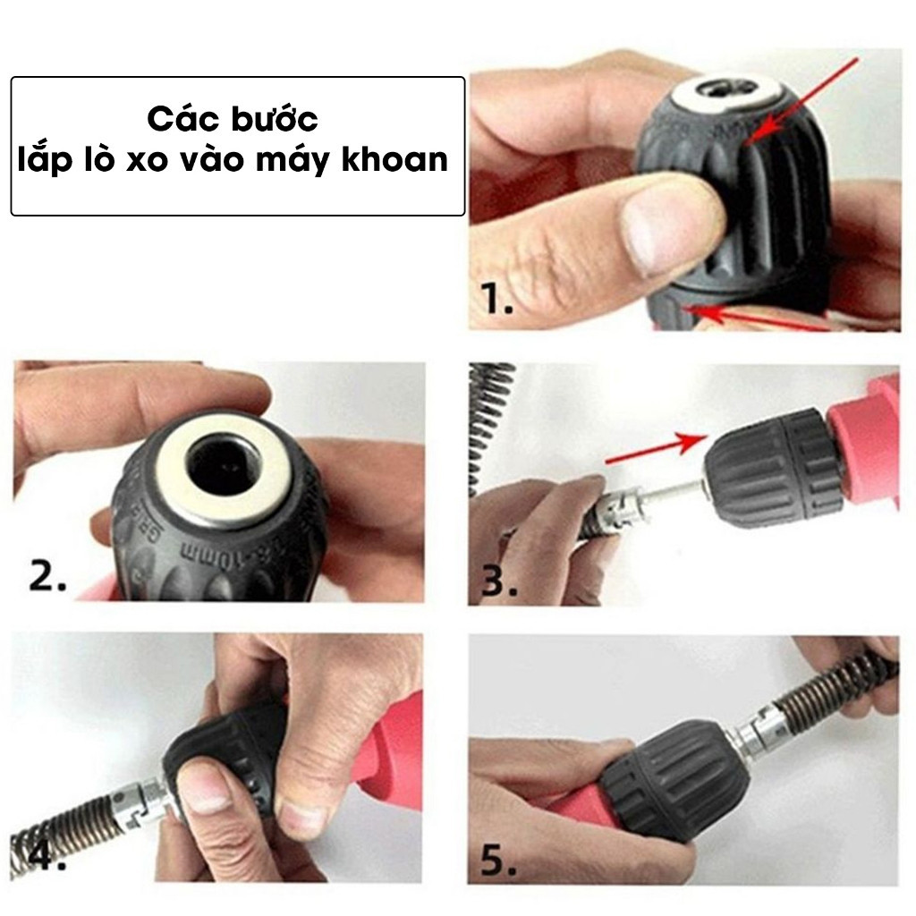 Dây Thông Tắc Cống, Thông Bồn Cầu Lò Xo Inox Siêu Bền Từ 2m - 20m Lắp Cùng Máy Khoan Đã Có Đầu Nối, Có Tay Quay FE123