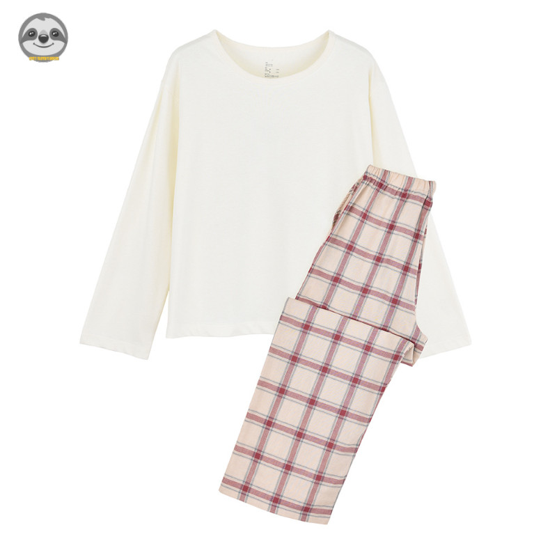 Phong cách Nhật Bản Muji Style / Đồ ngủ dài tay bằng vải Cotton / Bộ đồ ngủ kẻ sọc màu hỗn hợp / Đồ ngủ cặp đôi thân thiện với da mềm mại