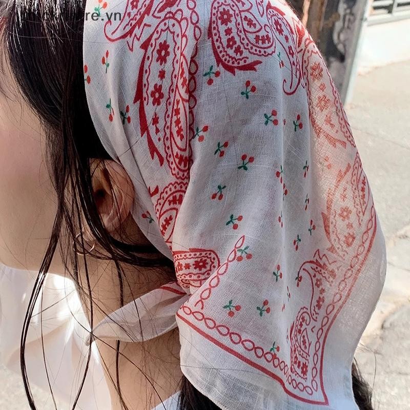 THI Hoa In Khăn Cổ Nữ Hàn Quốc Vải Lanh Cotton Vuông Thanh Lịch Khăn Nhỏ Quấn VN