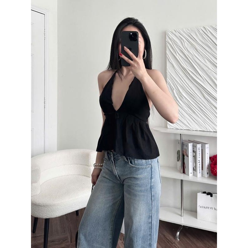 (DEAL MỞ BÁN) Áo Yếm Nữ Hở Lưng Cột Dây Có Sẵn Đệm Mút Chất Linen
