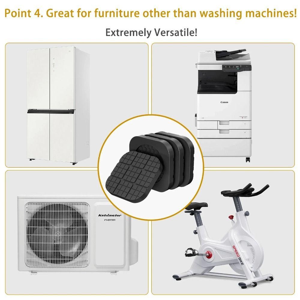 SNUGHOUSE 4 Miếng Lót Chân Máy Giặt, Máy Giặt Chống Trượt Chống Sốc Chống Rung Chân Miếng Lót, Tăng Chiều Cao Im Lặng Giảm Chấn Nội Thất Thảm Cao Su Máy Giặt Tủ Lạnh