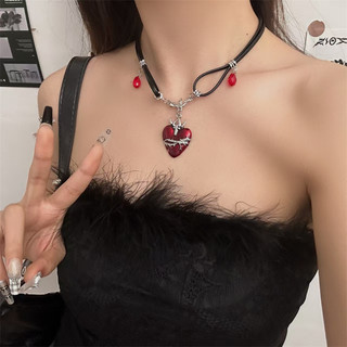 1 chiếc vòng cổ màu đỏ phong cách punk đậm, dây chuyền xương đòn, phụ kiện cô gái cay ngọt ngào và mát mẻ