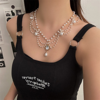 1 chiếc vòng cổ ngọc trai nhiều lớp dành cho nữ, dây chuyền xương đòn cổ điển ngọt ngào và mát mẻ