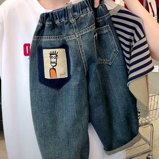 Quần jeans gradient cho bé trai mùa xuân và mùa thu, quần dài hoạt hình cho trẻ nhỏ