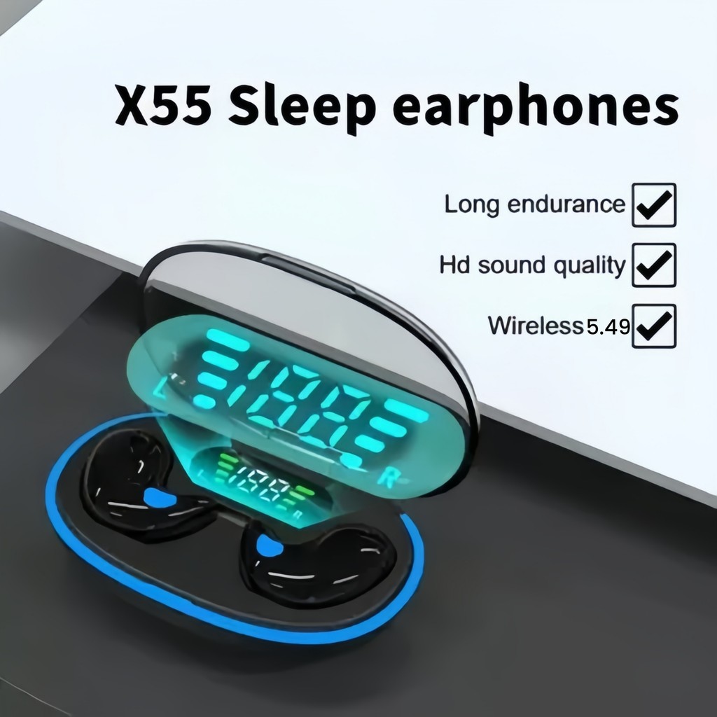Tai nghe bluetooth không dây ngủ X55, hiệu ứng âm thanh nổi không mất, gọi rõ ràng, điều khiển nút, màn hình kỹ thuật số thông minh