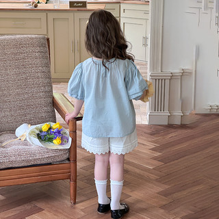 Áo tay ngắn màu trơn bé gái áo sơ mi búp bê tay phồng Ngọt Ngào Phong cách dịu dàng khí chất trẻ em