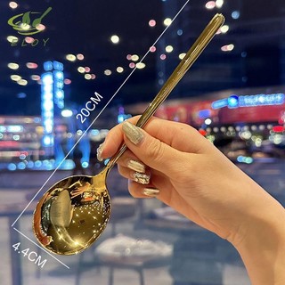 [MAO] Thìa Tròn Lớn Bằng Thép Không Gỉ Lưới Đỏ Vàng Bữa Tối Tay Cầm Dài Khuấy Thìa Tráng Miệng Cho Phụ Kiện Nhà Bếp Tiện Ích VN