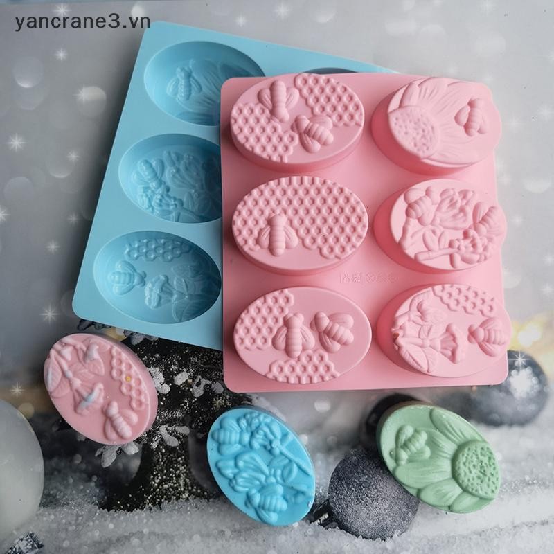 {YAN3} Vật liệu tốt cho sức khỏe mới Khuôn xà phòng silicon ong mật 6 khoang Khuôn thủ công Làm xà phòng hình bầu dục 3D Khuôn xà phòng thủ công DIY {yancrane3.vn}