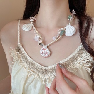 Bohemia dệt tay Rafia vỏ vòng cổ bên bờ biển phong cách kỳ nghỉ chuỗi xương đòn vòng cổ thời trang nữ