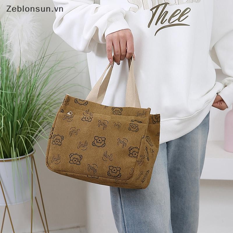 # HB # Túi xách vải nhung in hình hoạt hình dễ thương Túi xách đa năng nhân viên văn phòng Túi Tote Bento ăn trưa.