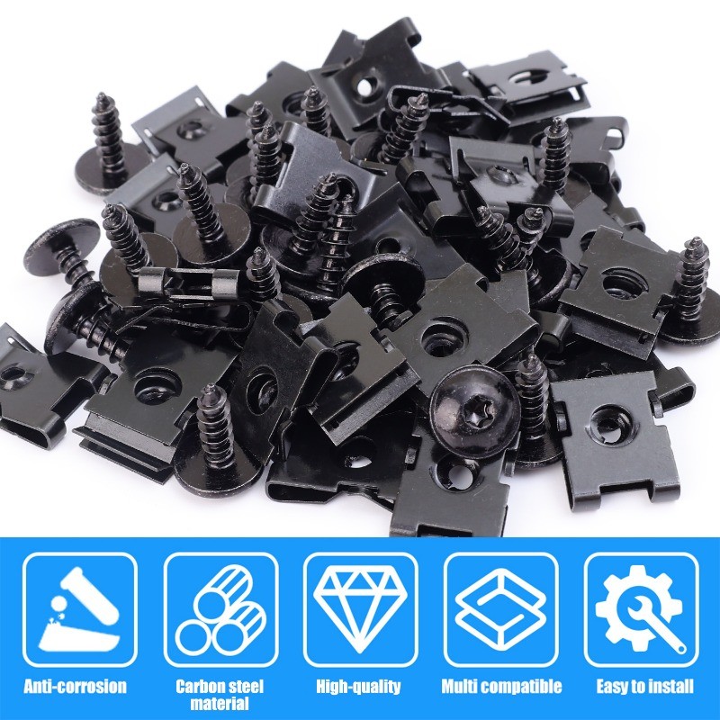 10 Bộ Kẹp Xe Chống Rỉ Bền Đẹp - Miếng Đệm Kim Loại Loại U Đa Năng Có Ốc Vít Tự Bắt