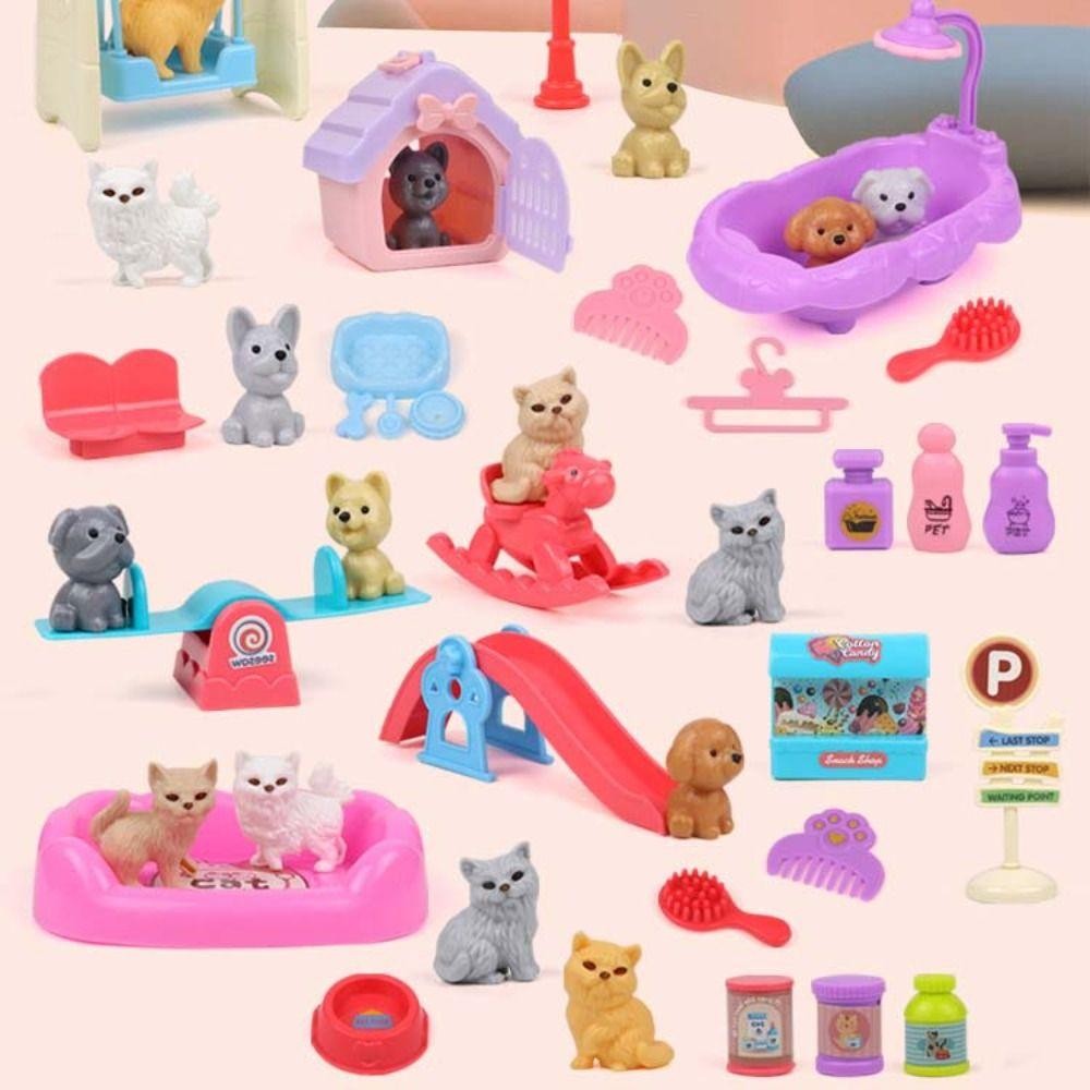 GOODH Đồ Chơi Chó Thú Cưng, Bộ Búp Bê Động Vật Chó Con Giả Vờ, Cảm Giác Thị Giác Mini Dễ Thương Cho Trẻ Em, Đồ Chơi Lồng Chó