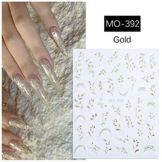 Nail Art Miếng dán móng tay mạ vàng, họa tiết nhung, nhánh vàng và lá ngọc bích, trang trí móng tay, công cụ làm móng cho tiệm nail