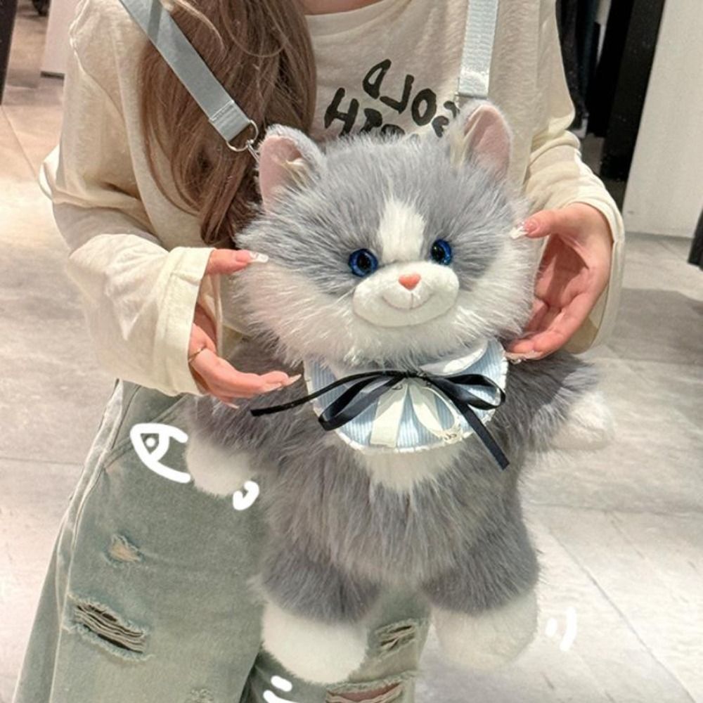 Ba lô mèo sang trọng mô phỏng HOBBYIN, Ba lô Ragdoll sang trọng thực tế hoạt hình dễ thương, Túi đựng động vật nhồi bông mềm mại dành cho nữ