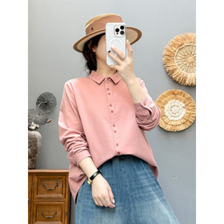 Sẵn sàng - Áo sơ mi nữ 100% cotton cổ nhọn nút đôi, phù hợp mùa thu đông