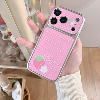 IPhone 17 Pro max 16 Pro Khung mạ điện Chấm bi hoa văn dâu tây TPU + Vỏ điện thoại chất liệu nhựa Epoxy