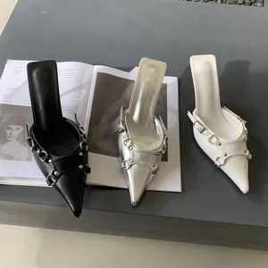TT Phong Cách Hàn Quốc Mũi Nhọn Dép Nữ Khóa Thắt Lưng Thời Trang Mules Cao Gót Dép