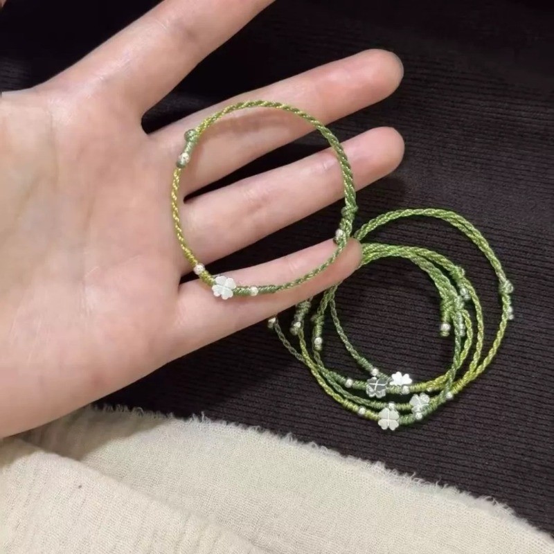 Vòng tay thời trang Hàn Quốc dệt xanh lá cây, màu bạc - Quà tặng lý tưởng cho sinh viên nhân dịp sinh nhật