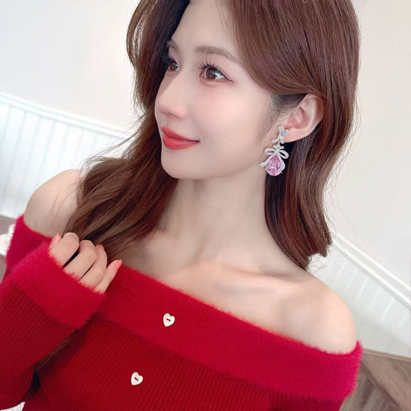 Bông tai zircon nơ cao cấp nhẹ sang trọng