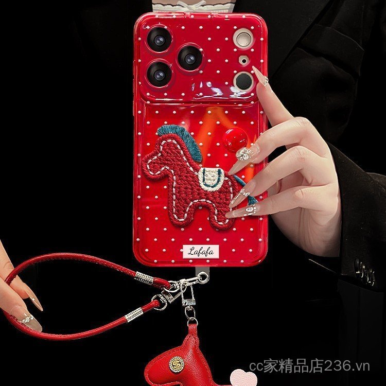 Chấm Bi Thêu Pony Dây Thích Hợp Cho 17 Vỏ Điện Thoại Năm Mới iphone15promax Silicone 16 Flip Cover